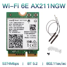 Wi-Fi 6E Intel AX211NGW M.2 2230 CNVio2 Key E 802.11ax WiFi Card Wifi Antennas