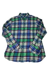Vintage 90s Polo Ralph Lauren Western Pearl Snap Flannel blue green men's Large