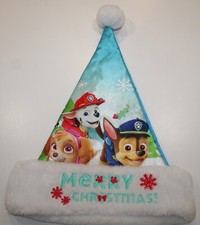 Paw Patrol Santa Hat 16 in Tall Blue Satin Embroidered with Merry Christmas