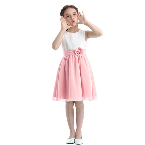 UK Girls Kids Princess Sleeveless Pleated Chiffon Pageant Birthday Gown Dress - Picture 72 of 104