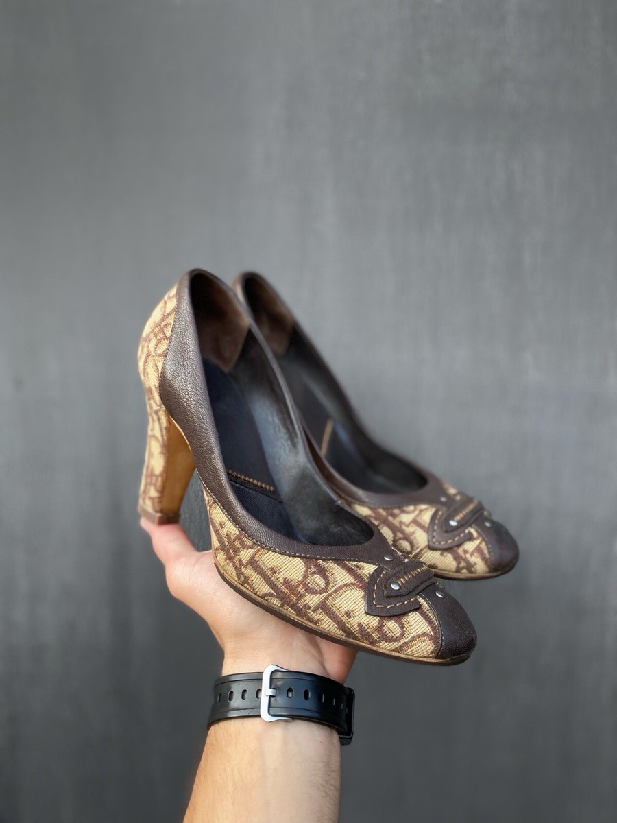 靴 Dior Monogram Heels 38 Authentic Christian Dior Monogram Leather Heels size 38 made in