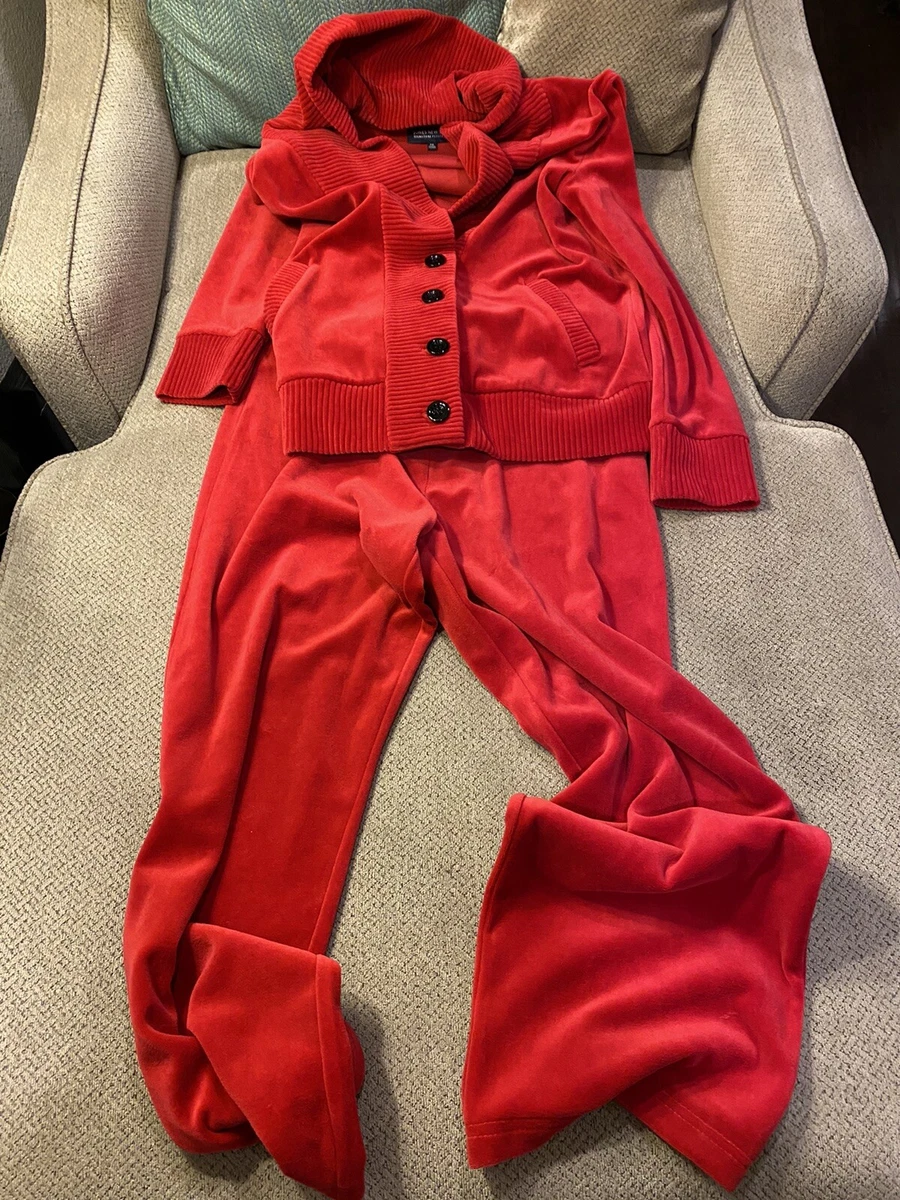Jones New York Signature Red Velvet Jacket Pants Track Suit Petite
