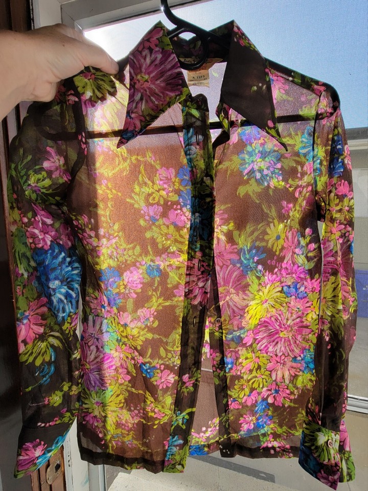 Vintage Lady Manhattan Sheer Brown Floral Nylon Top Size S/M eBay