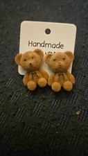 Adorable Plush Brown Teddy Bear Earrings Light Brown Silver Post