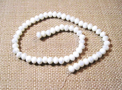 Beautiful Strand of 8mm x 6mm White Opal AB Crystal Rondelle Beads Lot# B12