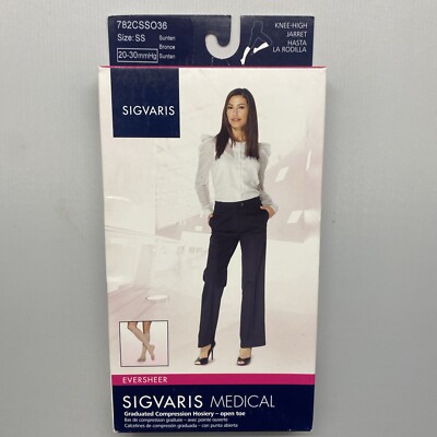 SIGVARIS WOMENS EVER SHEER OPEN TOE KNEE HIGH SOCKS 20-30 SUNTAN SS SMALL SHORT