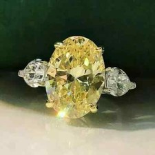 4Ct Oval Lab Created Yellow Citrine Engagement Halo Ring 14K White Gold Plated