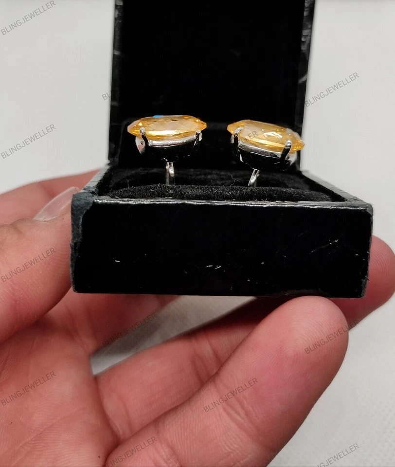 Gemelos de plata de ley 925 con piedras preciosas de citrino natural para joyería hecha a mano para hombre Foto 3 de 4