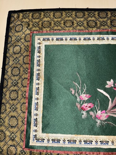 Vintage chinesische Seidenstickerei Textil Gobelin Panel Vögel, rosa Blumen, Dekor - Bild 9 von 10