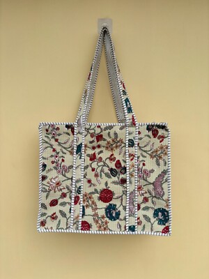 Women's Totes | Holiday Shoulder Tote Bag, Floral Print Quilted Luggage Bag