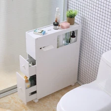 Slim Bathroom Storage Cabinet Floor Standing Toilet White Narrow Cupboard Shelf