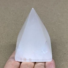 176g, 2.9"x2" White Selenite/Satin Spar Pyramid Crystal @Morocco, B24163