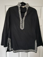 Michael Michael Kors Black Cotton Tunic Top Blouse Cover Up With Zebra Print S