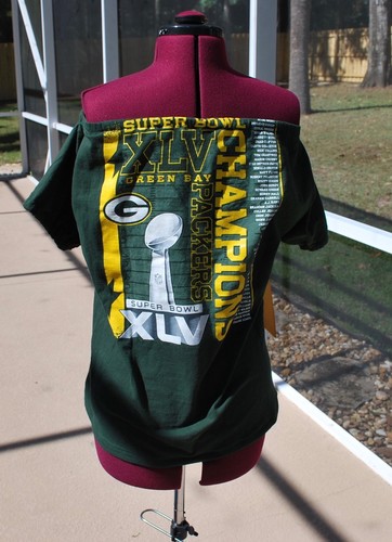 Packers Super Bowl Champions Off Shoulder One Shoulder Shirt Top Upcycled M/L