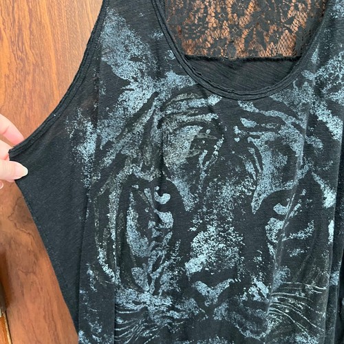 maurices Tiger Graphic Tank Top Lace Back Sleeveless Casual Black 3 - 3XL - Picture 2 of 7