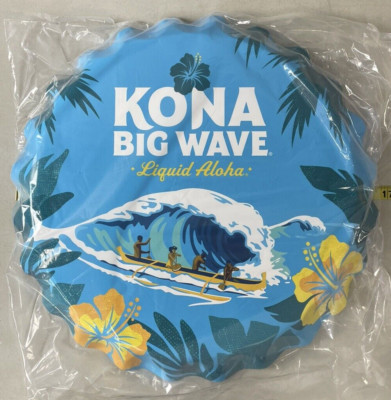 Kona Big Wave Beer Bottle Cap Tin Metal Sign 16'' Garage Man Cave Liquid Aloha