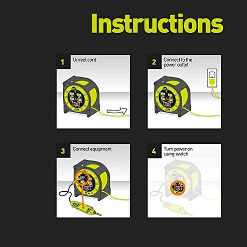 Masterplug Power At Work Four Power Outlets Cord Reel with Winding ...