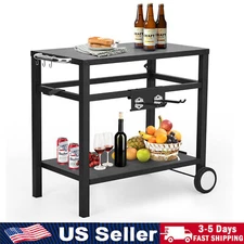Outdoor Grill Cart Oven Stand Flattop BBQ Prep Table with Wheels & Hooks