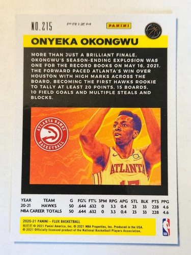Onyeka Okongwu - 2020-21 Panini Flux Fanatics Cracked Ice Rookie Card - Picture 2 of 2