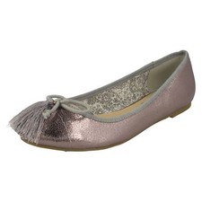 Ladies Spot On Flat Ballerinas With 'Tassel Bow Trim'