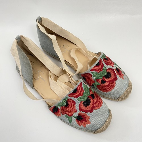 Jessica Simpson Ankle Wrap Espadrilles 8 M Denim Flat D’Orsay Women Shoes - Picture 6 of 15