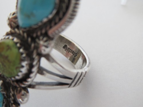 Beautiful Sterling Silver Blue & Green TURQUOISE 3 Stone RING Size 6.5 to 6.75 - Picture 6 of 10
