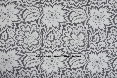 Sanganeri Running Block Print Pure 100% Cotton Fabric By Yard Hand Gray Indian