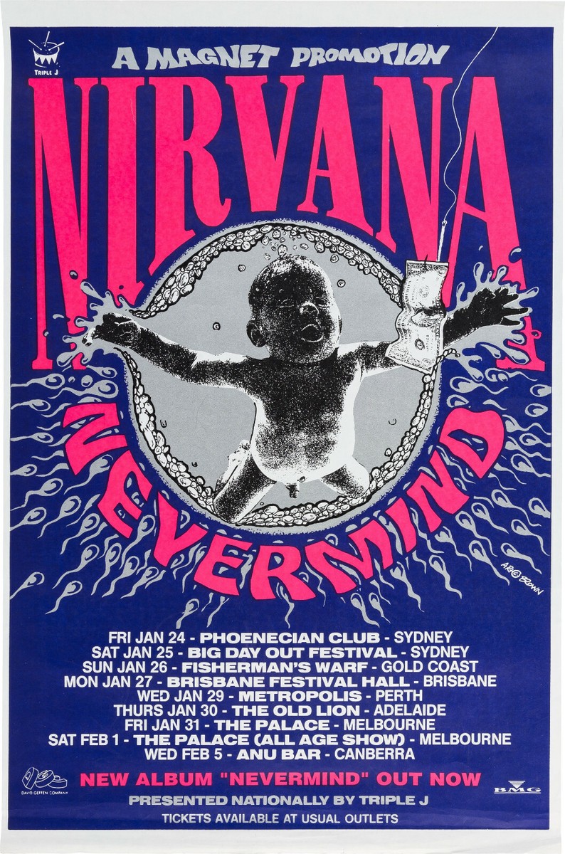 NIRVANA 'Nevermind' Australian Concert Tour Poster 1992 - 30