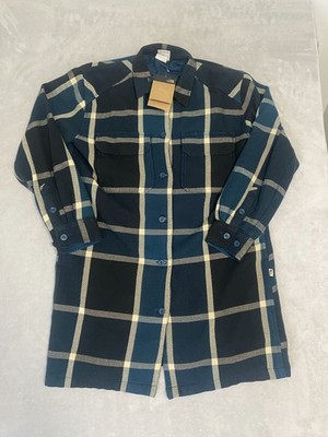 The North Face Valley Twill Utility Coat Women Medium Midnight Petrol Plaid Logo