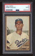 1962 Topps #5 SANDY KOUFAX Vintage HOF Graded Dodgers Baseball Card PSA 2