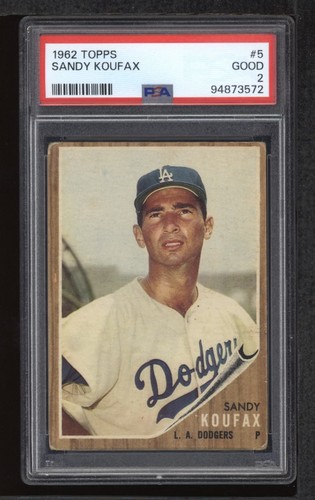 1962 Topps #5 SANDY KOUFAX Vintage HOF Graded Dodgers Baseball Card PSA 2