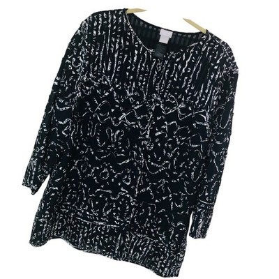Chico's 4 Mesh Magnetic Closure Jacket Burn Out Abstract Scroll Sheer Womens XXL