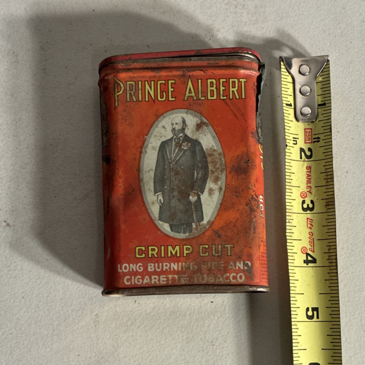 Prince Albert Crimp Cut Tobacco Tin Red Vintage Patented 1907