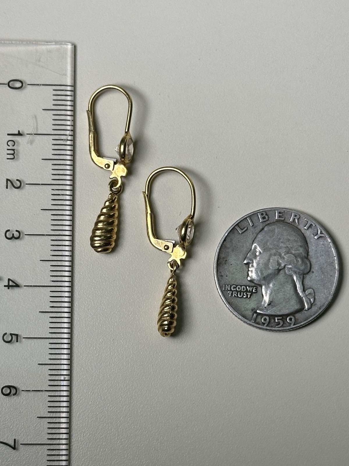 Solid 18K Yellow Gold Dangle Drop Earrings & CZ - image 3