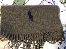 Polo Ralph Lauren Gray Unisex 100 Lambswool Made In Italy Fringe Scarf