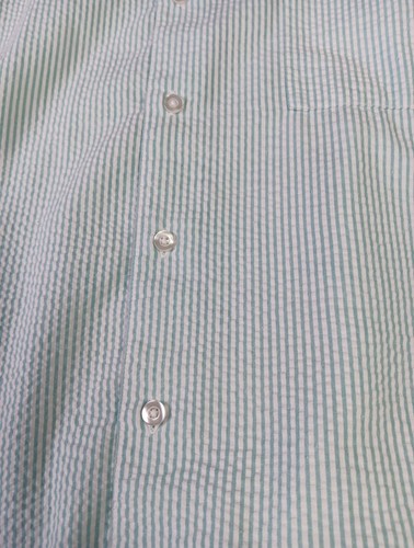 Harbor Bay Shirt Men Size 3XL Cool & Dry Button Green White striped Seersucker - Picture 5 of 14