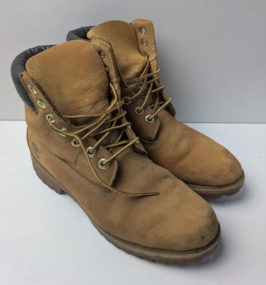 Timberland Boots Mens UK 8 Wide Wheat Nubuck Leather Waterproof 6 Inch 10061