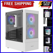 White RGB Gaming ATX Mid Tower Computer PC Case with Side Tempered Glass and ...