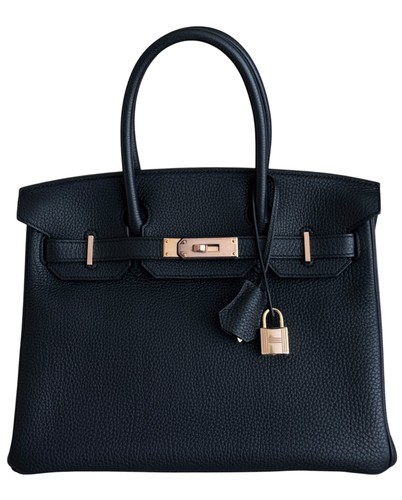 Hermes Birkin 30 Black Noir Togo Leather Rose Gold Hardware Handbag RARE