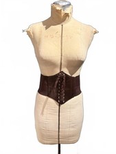 Brown Wide Waist Corset Belt with Lace-Up Front