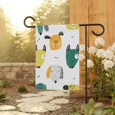 Cute Abstract Dog Faces Garden Flag | House Banner