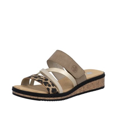 Rieker Pantolette Beige-Kombi V3652-62 Damen Schuhe Sommer