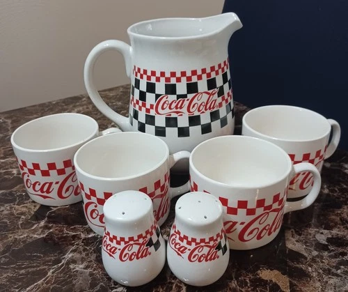 Vintage 1996 Gibson Housewears Diner Style Coca-Cola 7 Piece Serving Set