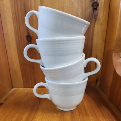 Fiesta White Flat Cup Coffee Tea Mug Set 4 Vintage Retro 