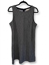 Ann Taylor LOFT Black White Chevron Knit Sleeveless Shift Dress Size M