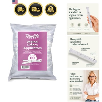 Disposable Vaginal Applicators 60 Pack   Threaded Vaginal Cream Applicators w...