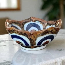 Ken Edwards Pottery Lotus Bowl Tonala Mexico Folk Art Hand Painted VTG 4.75”