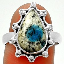 Natural K2 Blue - Azurite In Quartz 925 Sterling Silver Ring s.8 Jewelry R-1189