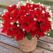 Christmas Artificial Flowers for Outdoors Red Poinsettia Flowers Artificial 12 B