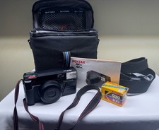 Pentax IQZoom 35mm Point Shoot Film Camera w/ Case, Strap, Manual